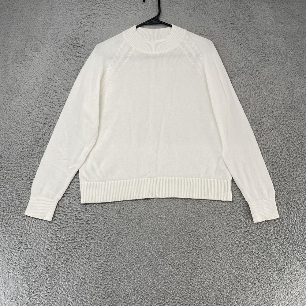 Quince 100% Organic Cotton Sweater Womens Small Boxy Crop White Mock Neck
